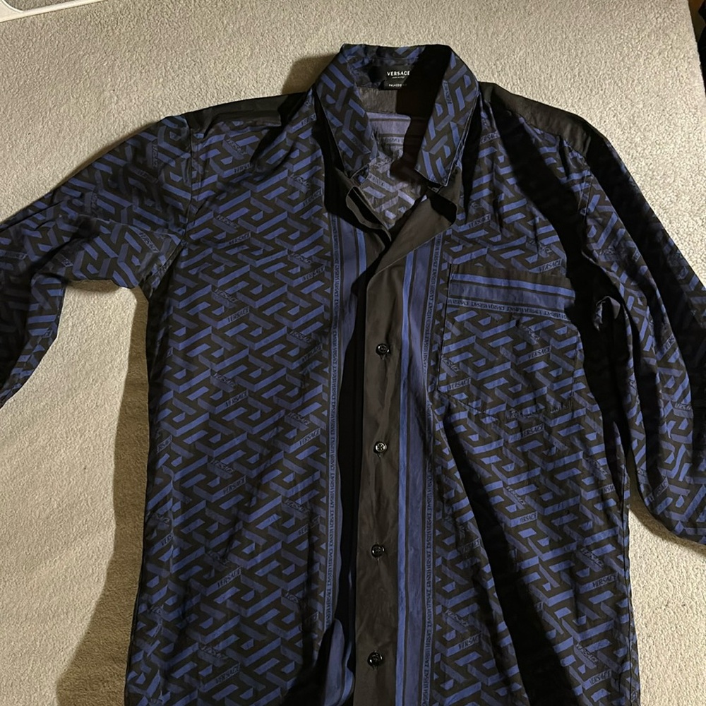 Blue Versace Greca Key-Print Shirt